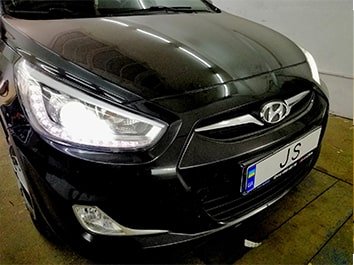 Установка LED ламп Hyundai Accent 2012