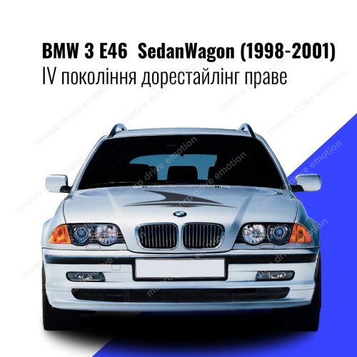 Стекло фары BMW 3 E46 Sedan/Wagon (1998-2001) IV поколение дорестайлинг правое