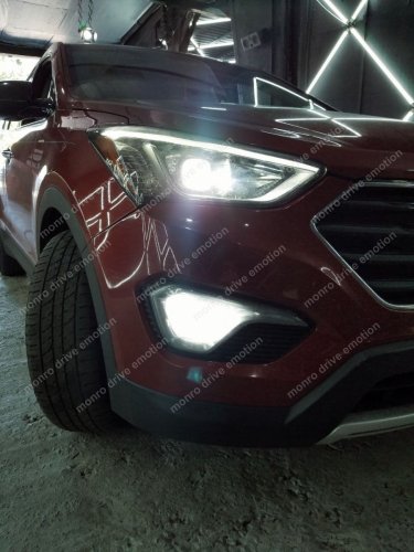 Hyundai Santa Fe 2016 установка лед ламп
