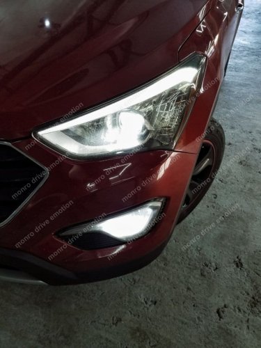 Hyundai Santa Fe 2016 установка лед ламп