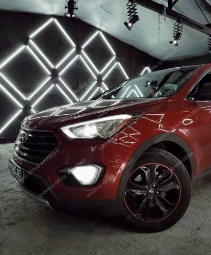 Hyundai Santa Fe 2016 установка лед ламп