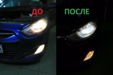 Установка LED ламп Hyundai Accent